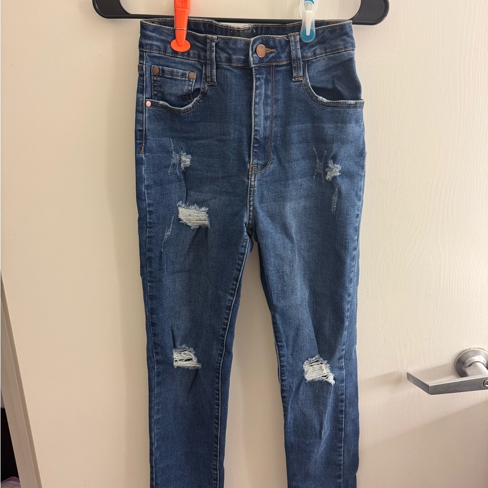 Fashion Nova High Rise Blue Distressed Jeans